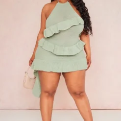 Plus Robe Moulante En Maille Tricot Vert Sauge à Dos Nu Et Fronces -Jolie Vêtue Soldes Magasin f3ee12e28134ead346aa078c76a79277511ee247 cnd4945 3