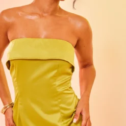 Robe Bustier Droite Satinée Vert Olive à Bordure Repliée -Jolie Vêtue Soldes Magasin f40a161ba8fd398a7ca4eb38fab8f95fdce78f09 cnd5940 4