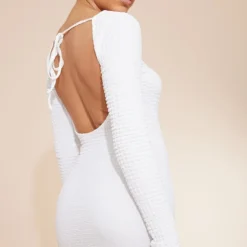 Robe Mi-longue Texturée Blanche à Manches Longues Et Dos Ouvert -Jolie Vêtue Soldes Magasin f45e911a6b895237b187ad4407c877bd5f2cdc02 cnd4026 4