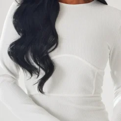 Robe Moulante Côtelée Blanche à Détails Coutures Et Manches Longues -Jolie Vêtue Soldes Magasin f465d7ea71c5b4978a09a01cd90882e48947ee22 cmn0006 4