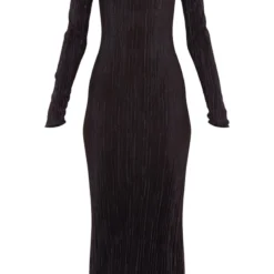 Tall Robe Mi-longue Plissée Noire Fendue à Manches Longues -Jolie Vêtue Soldes Magasin f47a5e96a455469fcaeee50168153e4f28a76af4 cne4925 5