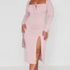 Plus Robe Mi-longue Rose Nouée Devant à Manches Bouffantes -Jolie Vêtue Soldes Magasin f47eac3836fb30bf66ea526ae4eb450e83964ae8 cnc2191 1