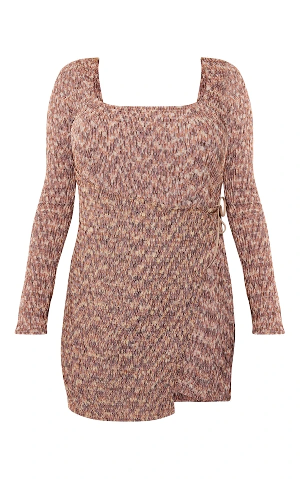 Robe Droite Portefeuille Chinée Marron Nouée à Buste Froncé Et Fente 7 Robe Droite Portefeuille Chinée Marron Nouée à Buste Froncé Et Fente – Image 5