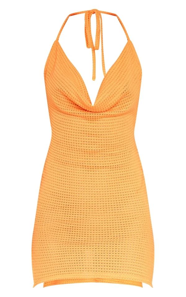 Robe Moulante Texturée Transparente Orange à Col Bénitier Et Dos Nu 7 Robe Moulante Texturée Transparente Orange à Col Bénitier Et Dos Nu – Image 5