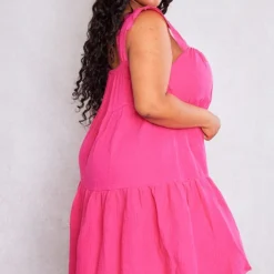 Plus Robe Droite Rose Vif Texturée Superposée -Jolie Vêtue Soldes Magasin f4d9a880e6372d0a27f1a8ca962c402f33c55eac cne4084 2