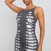 Petite Mini Robe Déchirée Gris Anthracite Style Tressé