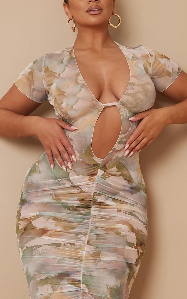 Shape Robe Longue Transparente Froncée Verte Imprimé Aquarelle à Décolleté 6 Shape Robe Longue Transparente Froncée Verte Imprimé Aquarelle à Décolleté – Image 4