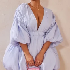 Plus Robe Droite Bleu Cendré Bouffante à Manches Ballon -Jolie Vêtue Soldes Magasin f5d71f6d6adc8345641f46c5da4069d0e51533a6 cmy4336 4