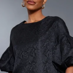 Robe Babydoll Noire En Jacquard Texturé à Manches Bouffantes -Jolie Vêtue Soldes Magasin f640cec0f2b3c2531e835d1ea4952f98b7b08a91 cnb9627 4