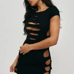 Robe Courte En Maille Tricot Noire Découpée Devant Et Sur Les Côtés -Jolie Vêtue Soldes Magasin f648d77533031098a5a7fcb753e513095edf4dba cnb8410 4