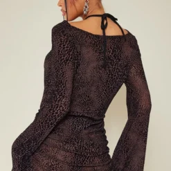 Robe Moulante Floquée Chocolat à Fronces Et Col Bénitier Détail Noué -Jolie Vêtue Soldes Magasin f6548017b15aacb2d3fc2f741d9cfbf53217ecab cnb2635 2