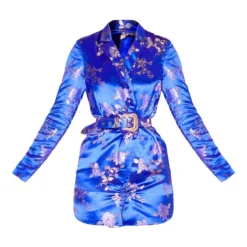 Robe Blazer Manches Longues Bleu Cobalt Style Jacquard à Ceinture -Jolie Vêtue Soldes Magasin f6abd9538088bf31576b5456618fb2ddae75540e cmg1179 3