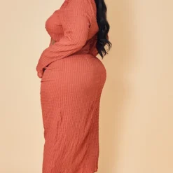 Plus Robe Mi-longue Texturée Froncée Rouille à Découpe -Jolie Vêtue Soldes Magasin f6b692fc3dfbc89e31b2d2bcb352320091d38e7f cmw3067 3