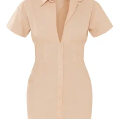 Robe Chemise Effet Lin Gris Pierre à Manches Courtes Et Taille Cintrée -Jolie Vêtue Soldes Magasin f6ce0c486ea0d954c798d78e1c49ae917019d114 cne2854 5