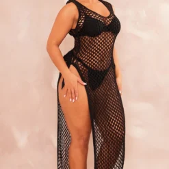Shape Robe Longue Fendue Sur Les Côtés En Maille Crochet Noire -Jolie Vêtue Soldes Magasin f6d0ad497a8dfc92a620f81e30de56786190cf76 cne3647 3