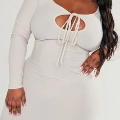 Plus Robe Douce Gris Pierre à Manches Longues Et Liens Noués Devant -Jolie Vêtue Soldes Magasin f7011d62975ce627c3db54d564a33ab723cf0d62 cnc9610 4