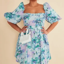 Plus Robe Bouffante Nouée à La Taille Fleurie Bleue -Jolie Vêtue Soldes Magasin f77aafd821763ba8f1f254856bb4769df706f1c9 cnc9700 3