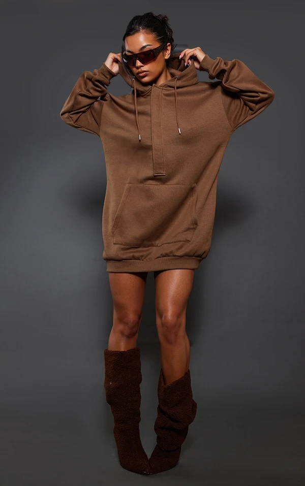 Robe Sweat Espresso à Capuche Et Poche Oversize Devant 3 Robe Sweat Espresso à Capuche Et Poche Oversize Devant