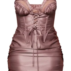 Robe Corset Moulante Satinée Froncée Mauve à Oeillets -Jolie Vêtue Soldes Magasin f7b3a908b3def5cd3744f51949bb28a827945d48 cnc2043 5