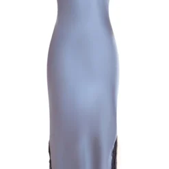 Robe Longue Satinée Bleue Fendue à Bordure En Dentelle Et Fines Bretelles -Jolie Vêtue Soldes Magasin f7ff190839463d1a0ad6d29242666b5571d4240b cnc3037 5