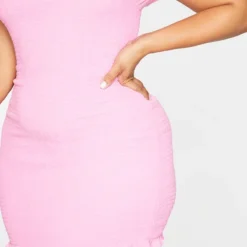 Plus Robe Moulante Froncée Rose à Manches Bouffantes -Jolie Vêtue Soldes Magasin f83e38fd1b0d4545eff0dad9a1991ad7ef4f140c cms1052 5