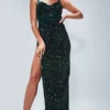 Robe Longue Bustier En Velours Vert émeraude à Sequins -Jolie Vêtue Soldes Magasin f8913811497c5b3b52623147ccc57b5ab00ba1d3 cnb3648 1