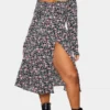 Plus Robe Mi-longue Noire Imprimé Fleuri à Bonnets Et Fente -Jolie Vêtue Soldes Magasin f8ba078f0a476643613a202ac024bb081d31c669 cmn9539 1