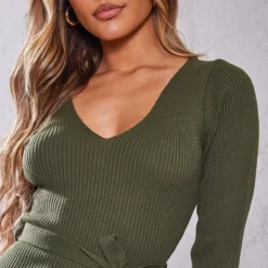 Robe Mi-longue Fendue Kaki à Manches Longues Et Ceinture -Jolie Vêtue Soldes Magasin f8cb3f50f09cc4ec66908baccbf83567d6555359 cmp8731 4