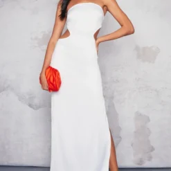 Robe Bustier Longue Blanche Satinée Découpée Sur Les Côtés -Jolie Vêtue Soldes Magasin f8d005405c89903e1d2b7807041eb82dd5bf0d3c cne1436 3