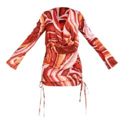 Robe Moulante Orange Satinée Froncée Imprimé Tourbillons à Col Bénitier Plongeant Et Manches Longues -Jolie Vêtue Soldes Magasin f9286e08bb3171c700d2bf01931ed73658c0d879 cne3794 5