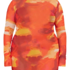 Plus Robe Moulante En Mesh Rouge Imprimé Abstrait à Manches Longues -Jolie Vêtue Soldes Magasin f9339eb027c23cf1713a7418d487c1b141bf9248 cne1828 5