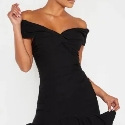 Robe Moulante Noire à Col Bardot Et Effet Plissé -Jolie Vêtue Soldes Magasin f97c70596476049ac441bad791138299aafab94c cmd4021 4