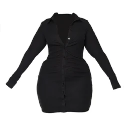 Plus Robe Chemise Froncée Côtelée Brossée Noire à Manches Longues -Jolie Vêtue Soldes Magasin f9e05f25f356ffbb05013643437f5ee8ed403a3c cmu4903 6