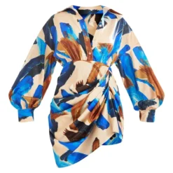 Robe Droite Satinée Multicolore Imprimé Peinture à Manches Oversize Et Jupe Drapée -Jolie Vêtue Soldes Magasin f9fc7ca937dcd2ba024e180eacabc31eeacce49b cnd5885 5