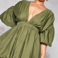 Plus Robe Kaki Bouffante à Manches Ballon -Jolie Vêtue Soldes Magasin fa42c3b7f1d4ab29da92bb205072cd30386c4437 cnb5228 4