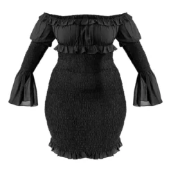 Plus Robe Moulante En Mousseline De Soie Noire Effet Froncé -Jolie Vêtue Soldes Magasin fa65917221cc155e6d28cde079e08c8138a2557f CMK3323 5