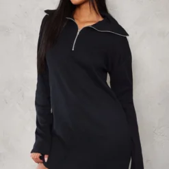 Tall Robe Pull Oversize Noire Côtelée à Col Montant Et Demi Zip -Jolie Vêtue Soldes Magasin fa7a550539c17cd0c697ef57e527fecafcc51035 cnd9791 1