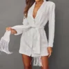 Robe Blazer Blanche à Sequins Et Détail Noué -Jolie Vêtue Soldes Magasin fa7e452bdb55cc13f641c86d4f7885ade88c59b6 cnb8005 1