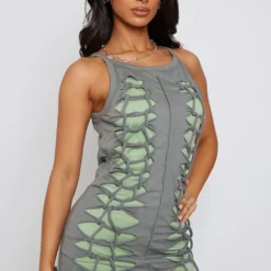 Petite Mini Robe Déchirée Kaki Style Tressé -Jolie Vêtue Soldes Magasin faa54d1285b69a6a255b36a0109fef352778be62 cnd3222 1