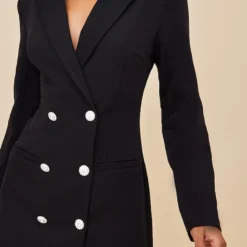 Robe Blazer Tissée Noire à Double Boutonnière Et Boutons Strassés -Jolie Vêtue Soldes Magasin fadfce794e5a2cba7cffff87413f79ca740609b9 cnc2988 4