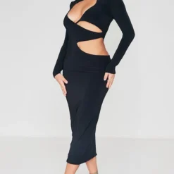 Robe Mi-longue Moulante Noire Découpée à Manches Longues -Jolie Vêtue Soldes Magasin faeec5713205a44f230a8ef2f8b13c568cd41016 cnb0793 3