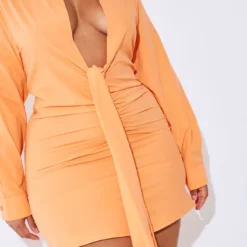 Plus Robe Chemise Orange Froncée Devant à Décolleté -Jolie Vêtue Soldes Magasin fb4ff34e176abf7d65430b6b7de0922ca946c370 cmz1381 4