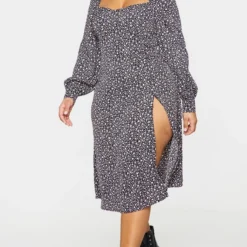 Plus Robe Mi-longue Noire Fleurie à Manches Bouffantes -Jolie Vêtue Soldes Magasin fb76d0b401eefb0dd9671cc56cb566dca9d6b5fc cmq1020 4