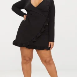 Plus Robe Portefeuille Volantée Noire Profond -Jolie Vêtue Soldes Magasin fbaa96ecdd99121793cc3aeb8b1fb65bd674930d CLW1365 4