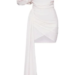 Robe Moulante Asymétrique Crème Drapée à Manche Bouffante -Jolie Vêtue Soldes Magasin fbc0ceac5dead2642137a58b9a7bec6f67c7b376 cnd4305 5