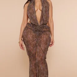 Shape Robe Longue En Mousseline De Soie à Imprimé Léopard Marron Drapée Devant -Jolie Vêtue Soldes Magasin fbf85151c6812e7fbb1a6887cf782772f615a99a cnd5193 3