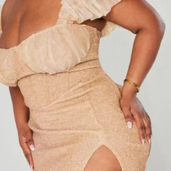 Plus Robe Mi-longue Champagne Pailletée Volantée à Col Bardot En Organza -Jolie Vêtue Soldes Magasin fc23248898c41b7cf77fcdf33aa1e9df2b23300c cna8272 4