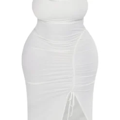 Plus Robe Mi-longue En Jersey Doux Froncé Crème à Col Bénitier -Jolie Vêtue Soldes Magasin fc252b0fb5bb1bb465caecc36feb48568026f2a3 cnd4812 5