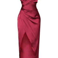 Petite - Robe Longue Satinée Bordeaux Détail Portefeuille -Jolie Vêtue Soldes Magasin fc698804488d860242eb8a08ecf7a7c9206af23f cly2944 6