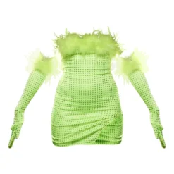Robe Moulante Deluxe Vert Citron à Sequin Et Gants Détail Plumes -Jolie Vêtue Soldes Magasin fd044181c77ed65124668e1758e8382c7d4399e1 cna8746 5